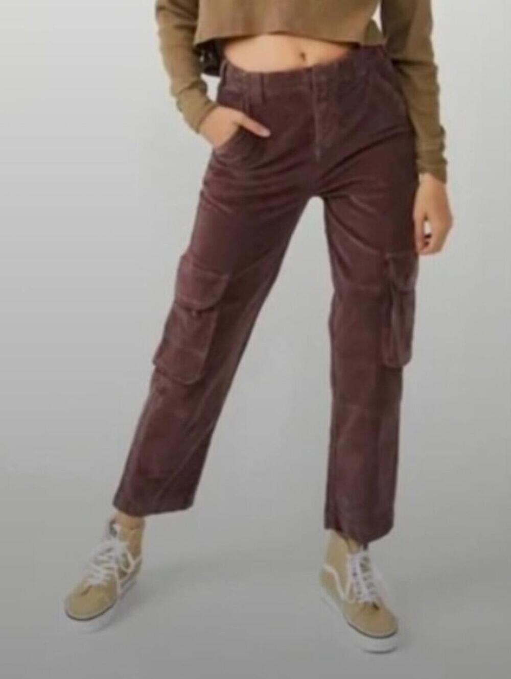 Free People Hard Crushin Cargo Pants Womens 6 Brown Velvet Slouchy Utility